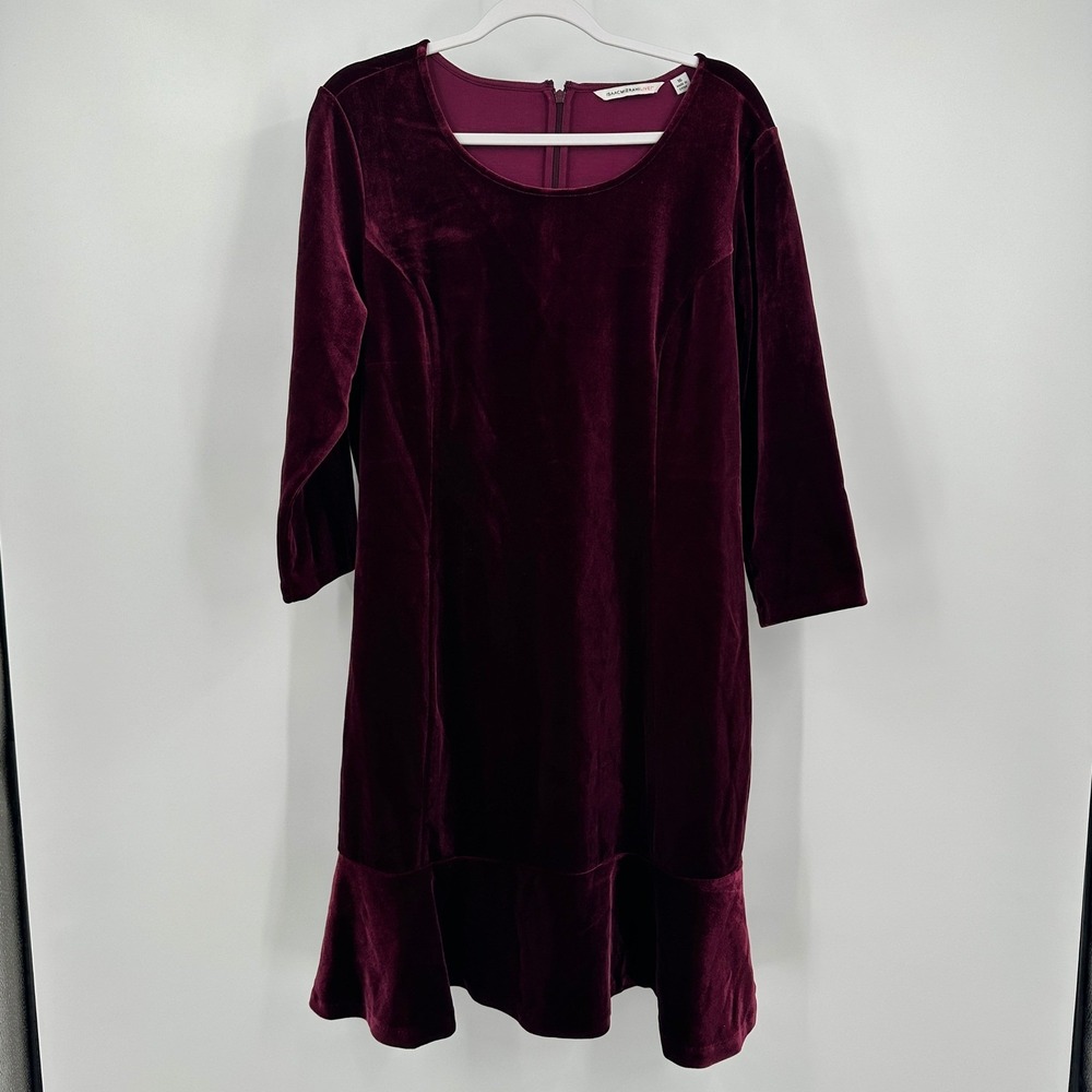 Isaac Mizrahi Live Women Burgundy Velvet Ruffle Hem Dress Sz 16 Holiday Cocktail